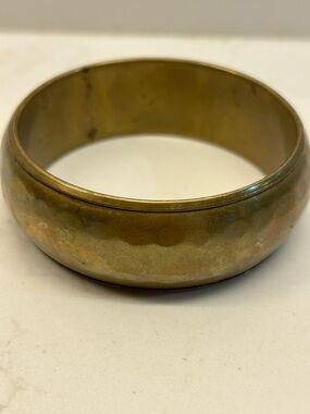 Vintage Brass Hammered Bangle Bracelet - Golden Tone , 3 in diameter